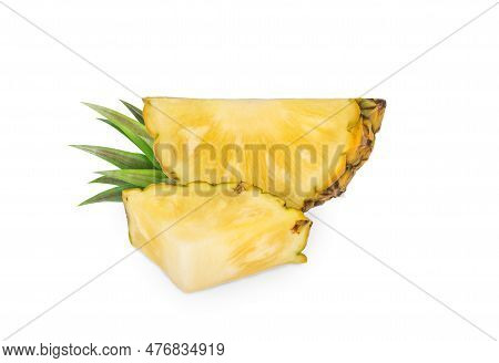 Whole Pineapple And Pineapple Slice. Pineapple With Leaves Isolated On Transparent Background With C