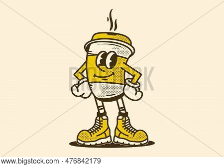 Mascot Character Illustration Design Of A Cup Of Coffee In A Cocky Style