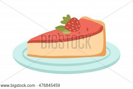 Cake With Strawberry Concept. Dessert And Delicacy With Berry. Cafe Or Restaurant Menu. Sticker For 