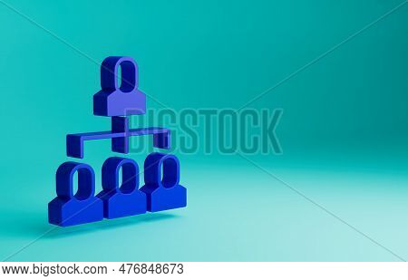 Blue Business Hierarchy Organogram Chart Infographics Icon Isolated On Blue Background. Corporate Or