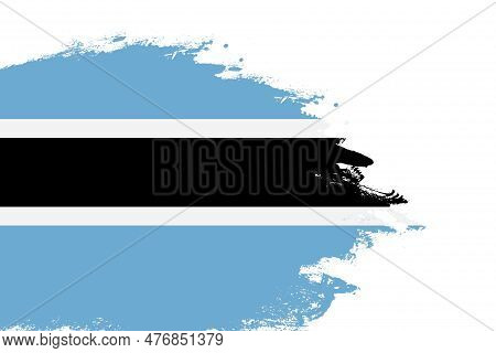 Botswana Flag On A Stained Stroke Brush Painted Isolated White Background With Copy Space