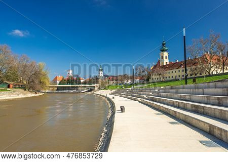 View Of Gyor With River Raba, Hungary.