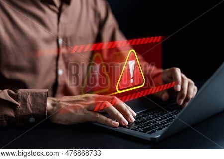 System Warning Caution Sign For Notification Error And Maintenance Concept. Cyber Attack On Computer