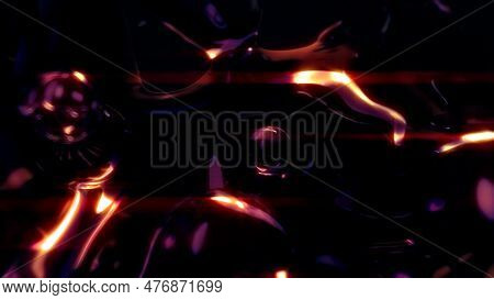 Orange Glowing Pellucid Film Metaspheres On Black Background - Abstract 3d Rendering