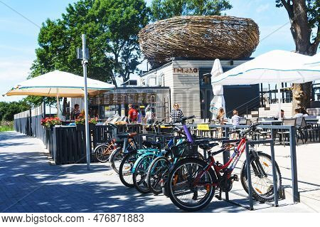 Zelenogradsk, Gnezdo Cafe, Kaliningrad Region, Russia, July 17, 2022. Bicycles Near The Cafe. The Pr