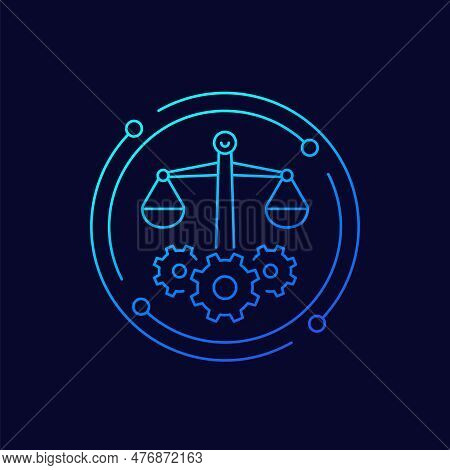 Risk Management Line Icon With Scales, Vector