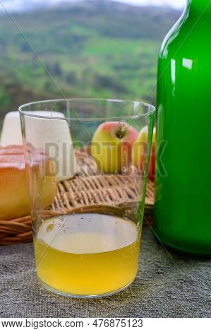 Natural Asturian Cider Made From fermented Apples And Asturian Cow Smoked Cheese And View Picos De E