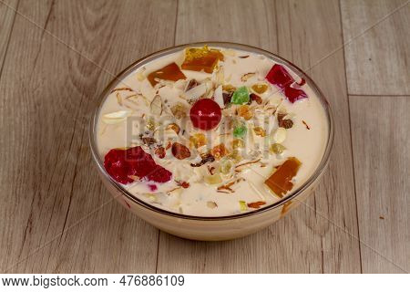 Chill Royal Falooda In Bowl On Wooden Background