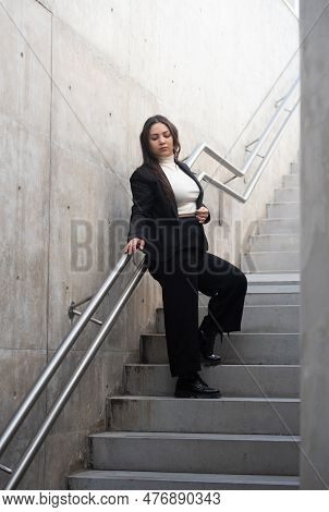 Young Attractive Woman Wearing Casual Clothing Posing Outdoors In The City. Nicosia Cyprus