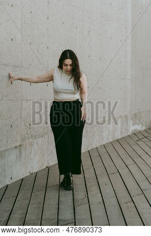 Young Attractive Woman Wearing Casual Clothing Posing Outdoors In The City. Nicosia Cyprus