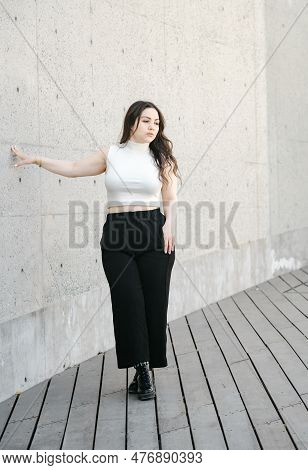 Young Attractive Woman Wearing Casual Clothing Posing Outdoors In The City. Nicosia Cyprus