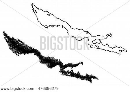 Lake Tornetrask Or Torne Trask (kingdom Of Sweden) Map Vector Illustration, Scribble Sketch Torneträ