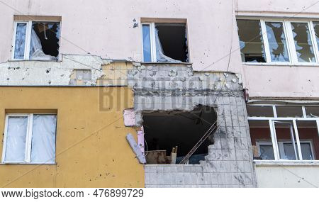 Residential Buildings, Windows And Balconies Were Damaged By The Blast And Shrapnel From Artillery S