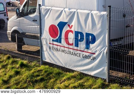 Senov, Czech Republic - March 31, 2023: Banner Of Cpp (ceska Podnikatelska Pojistovna) Insurance  Co
