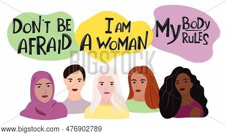 Women's Day. Set Of Women. International Group Of Feminists. Freedom, Equality And Independence. Ill