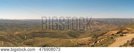 Landscape Aerial View Of Castelo Melhor In Miradouro De Sao Gabriel Viewpoint, Vila Nova De Foz Coa,