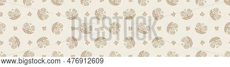 Scandi Woodland Tree Lino Cut Icon Seamless Vector Border. Whimsical Forest Hand Drawn Graphic Banne