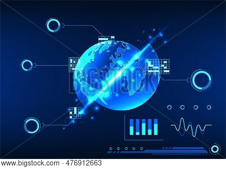 Earth Technology Background Refers To Scanning To Find Information Through The Internet Network That