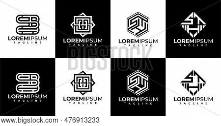 Line Letter S T H Sth Sht Logo Design Set. Modern Initial Sht Sth Logo Branding.