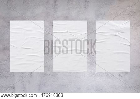 Blank White Wheatpaste Glued Paper Poster Mockup On Concrete Wall Background
