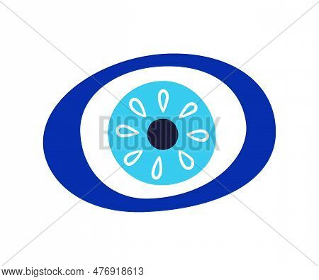 Evil Eye Talisman Icon. Turkish Or Greek Eye Symbol. Greece Ethnic Magic Amulet. Mystical Blue Hamsa