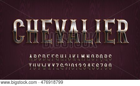 Chevalier Alphabet Font. Scratched Metal Letters And Numbers. Stock Vector Typescript For Your Typog