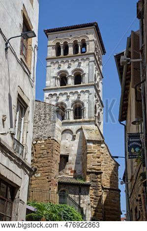 Vienne, France, May 26, 2023 : Bell Tower Of Chuch Of Ancient Abbey Of Saint-andré-le-bas, Founded I