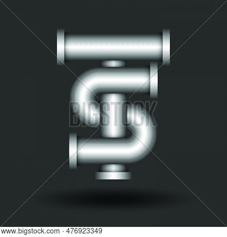 Bold Letters Ts Or St Initials Monogram 3d Logo Luxury Silver Pipes Shape, Combination Two Intersect
