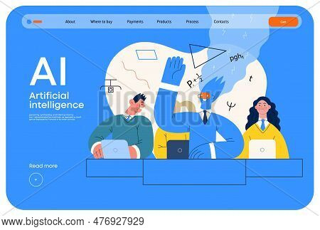 Artificial Intelligence Illustration. Studies -modern Flat Vector Concept Illustration Of A Group Of
