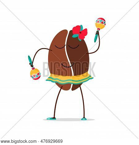 Coffee Bean. The Character Is A Coffee Bean With Maracas. Brazilian Coffee