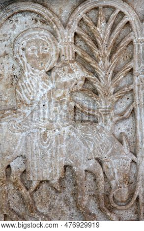 Zadar, Croatia - June 11, 2016: Flight To Egypt, Pluteus From St. Nediljica, Archeological Museum In