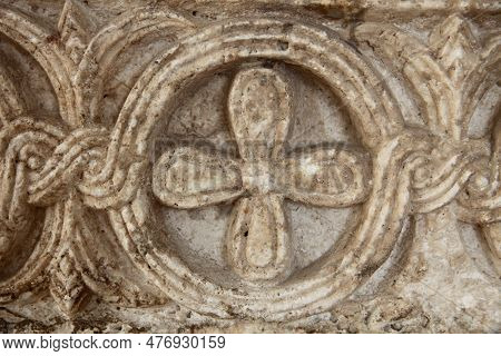 Zadar, Croatia - June 11, 2016: Medieval Stone Cross, Museum Of Archaeological Excavations In Zadar,