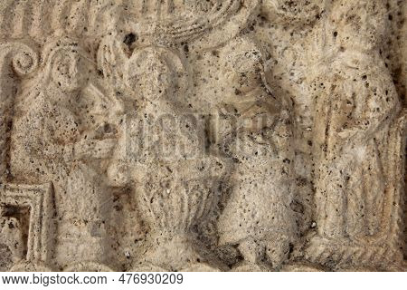 Zadar, Croatia - June 11, 2016: Pluteus From The Church Of St. Lawrence, Archeological Museum In Zad