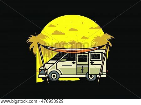 Illustration Design Of A Camper Van And Flysheet