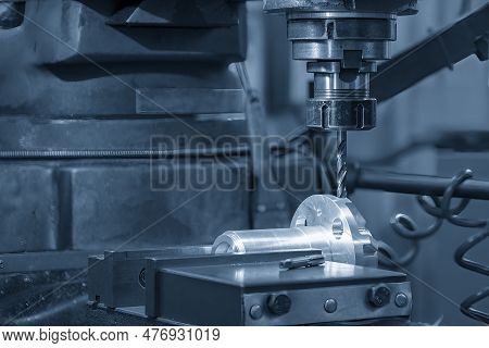 The Drilling Process On Nc Milling Machine With Automotive Parts. The Metal Working Concept On The M