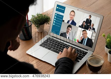 Business People On Video Conference For Modish Virtual Group Meeting Of Corprate Business Office Wor