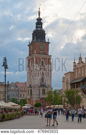 Krakow, Poland - June 06 2019: The Town Hall Tower (polish: Wieża Ratuszowa W Krakowie) Is One Of Th