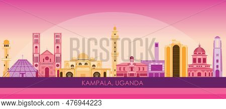 Sunset Skyline Panorama Of City Of Kampala, Uganda - Vector Illustration