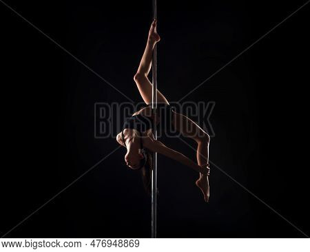 Pole Dance. Flexible Sexy Girl Dancing On Pylon. Beautiful Flexible Woman Body. Fashion Art Studio P