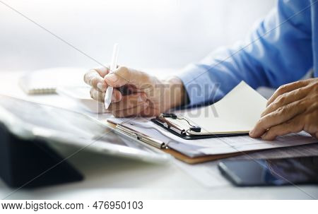 Close-up View, Businessman Start New Business Onlin And Using Tablet Computer, Using Apps On Tablet 