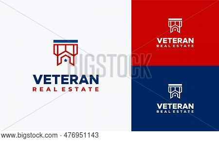 Star House Real Estate Logo Concept, Creative House Logo Design With Star And American Flag Color Co
