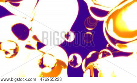 Golden Pellucid Fluid Bulbs Floating On Rose Background - Abstract 3d Rendering