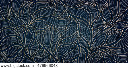 Vector Golden Leaves Botanical Modern, Art Deco Wallpaper Background Pattern. Line Design For Interi