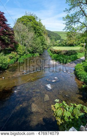 View From Malmsmead Bridge Of Badgeworthy Water And The Doone Valley In Exmoor National Park