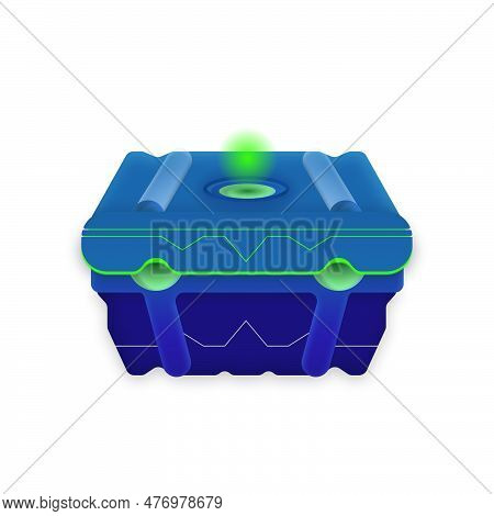 A Blue Box With A Green Light On It That