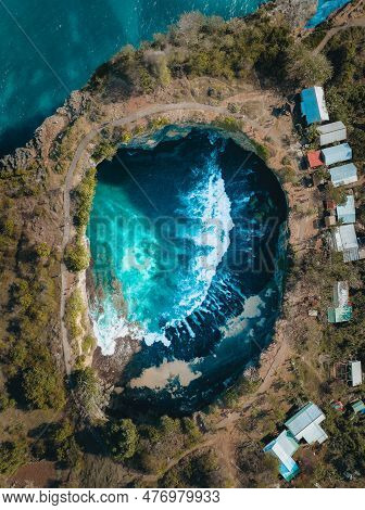 Aerial Drone View Of The Broken Beach, Nusa Penida, Bali. View From Above, Stunning Broken Beach Loc