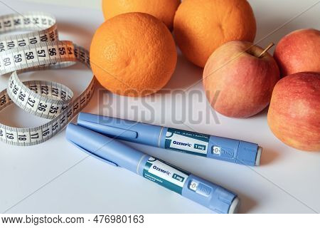 Ozempic Insulin Injection Pen Or Insulin Cartridge Pen For Diabetics. Medical Equipment For Diabetes