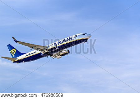 Barcelona, ​​spain; March 12, 2023: Boeing 737 Airplane Of The Ryanair Company, Taking Off From The 