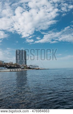 Odessa, Ukraine - March 15, 2023: Aerial View Of  Arkadia Resort District, Coast Black Sea At Spring