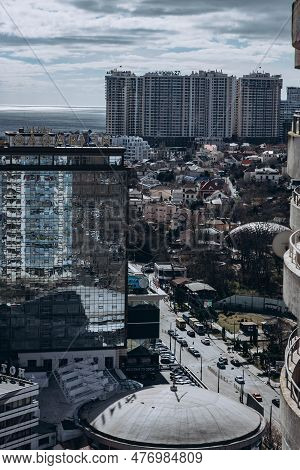 Odessa, Ukraine - March 15, 2023: Aerial View Of Gagarin Hotel.   Arkadia Resort District, Coast Bla